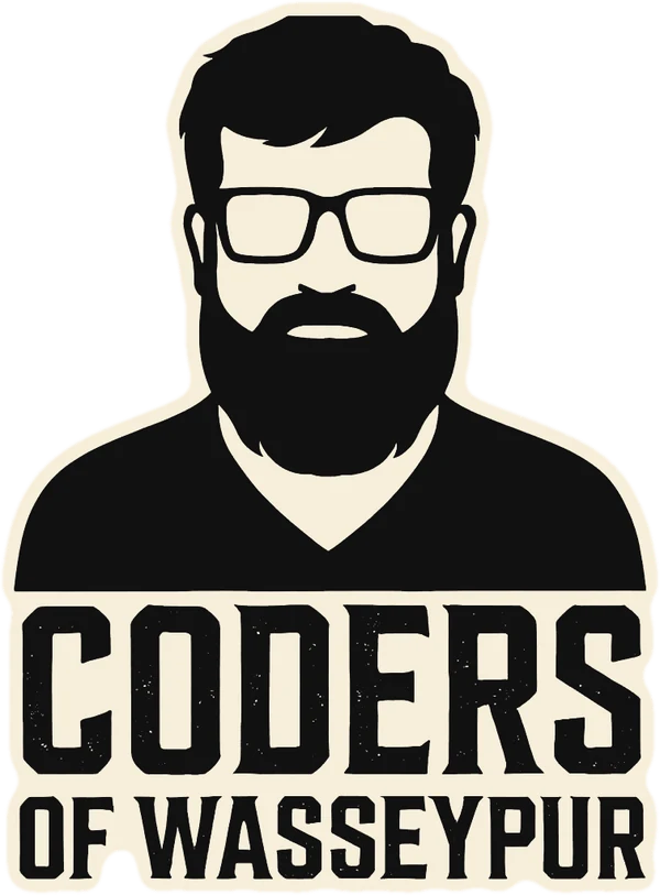 Coders of Wasseypur logo: a bearded coder with glasses